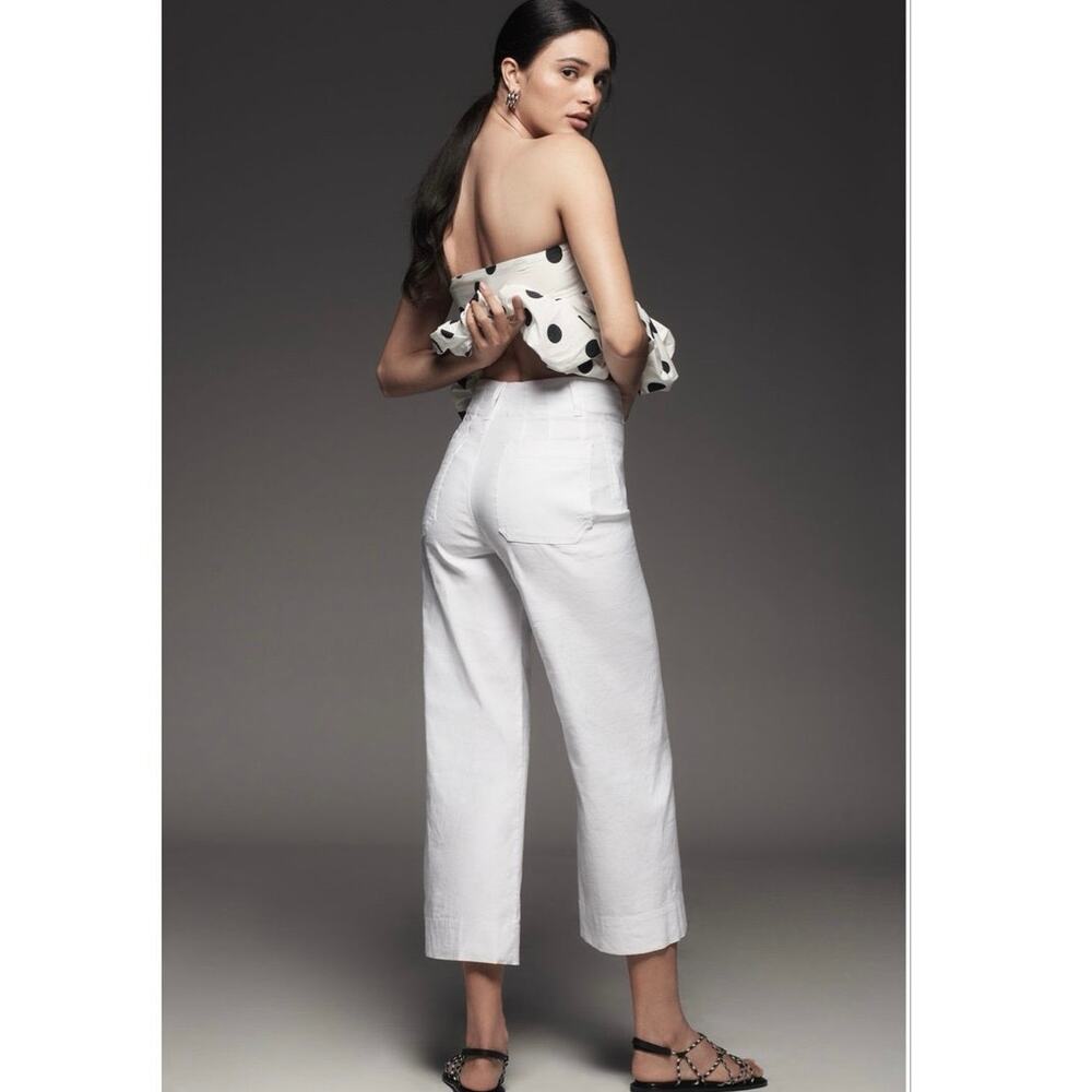 Anthropologie Maeve Colette White Cotton Blend Cropped Wide-Leg Pants Size 26P - Picture 3 of 9